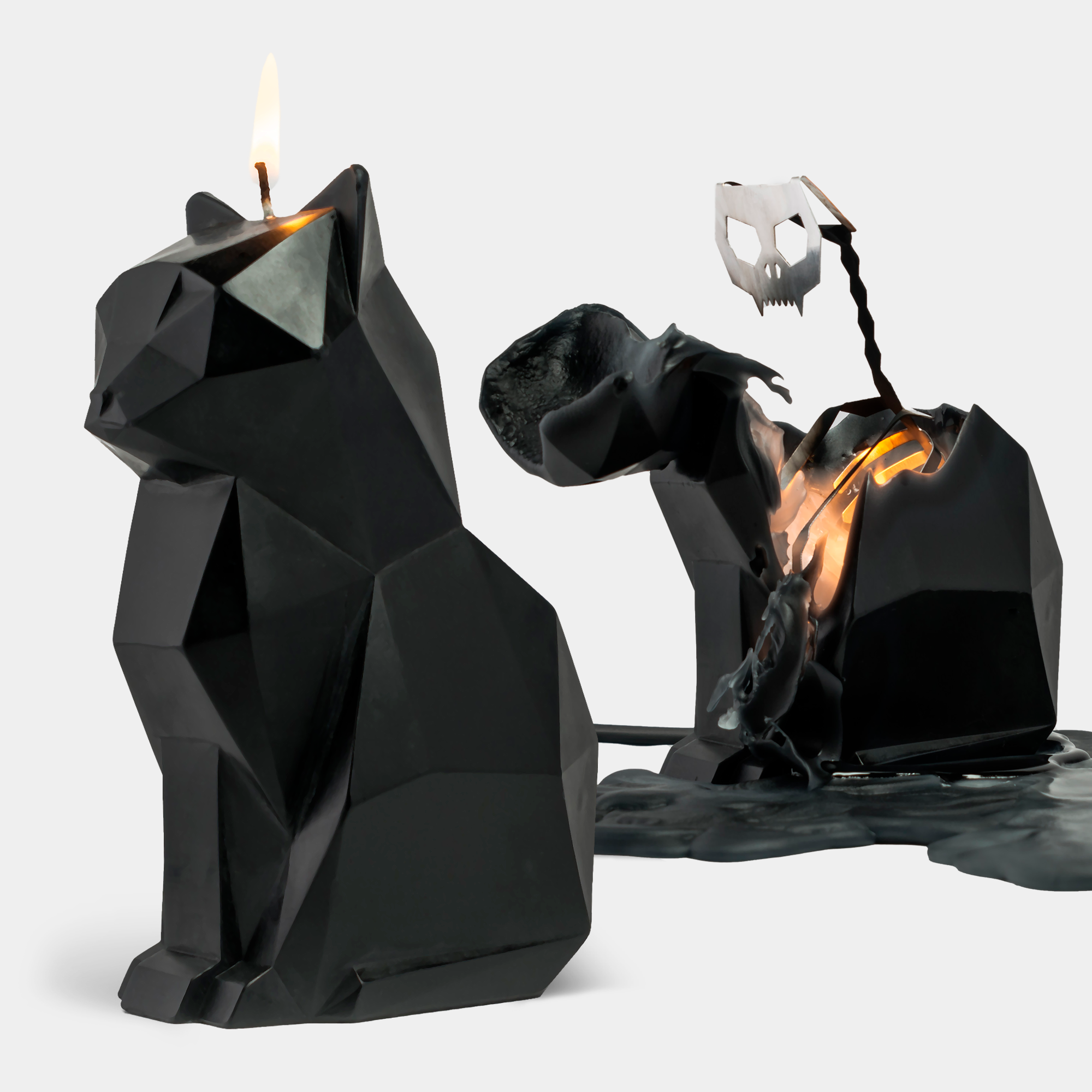 PyroPet Kisa Cat Skeleton Candle - 7" Tall, Black