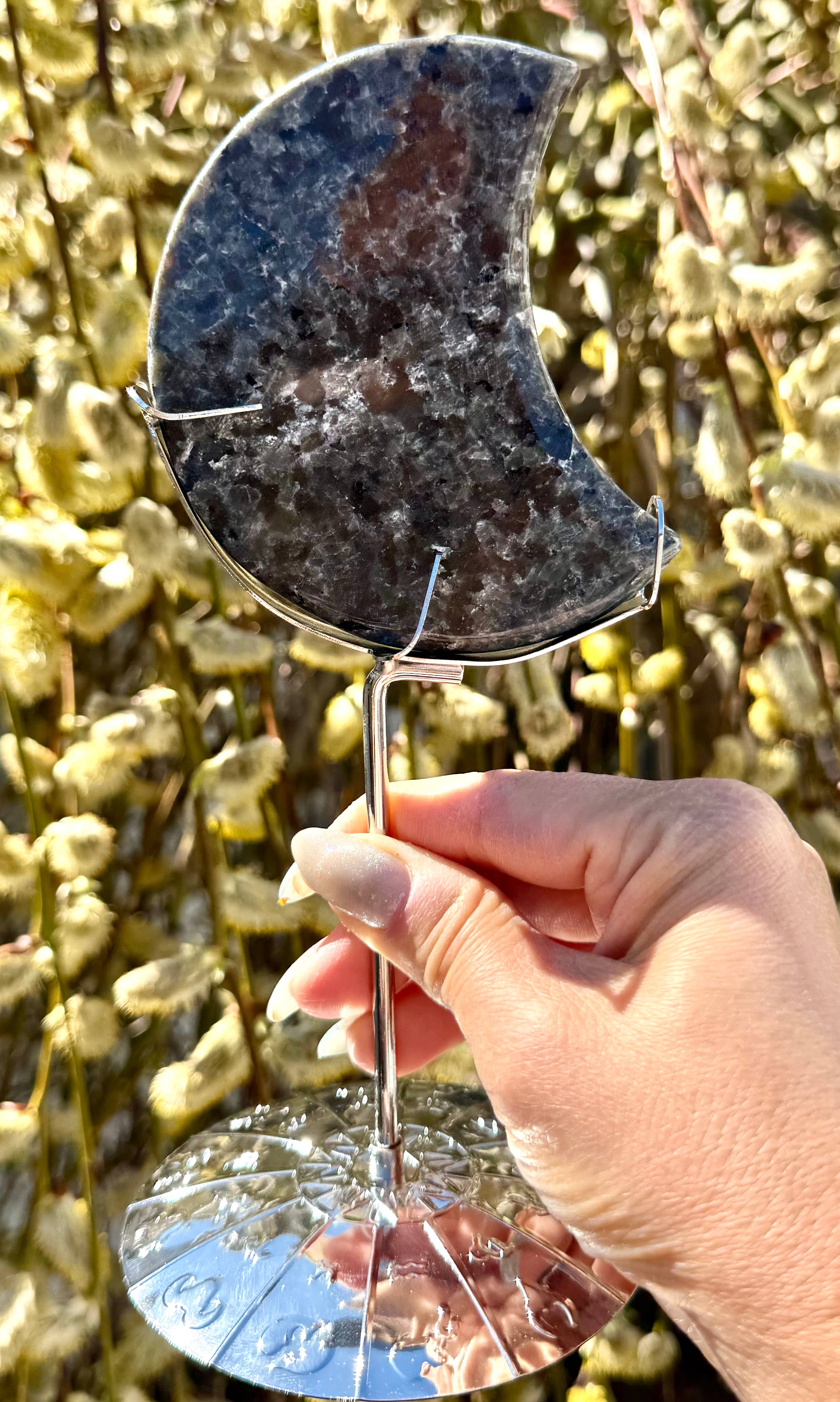 Natural Yooperlite Moon w Zodiac stand