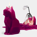 PyroPet Kisa Cat Skeleton Candle - 7" Tall, Burgundy