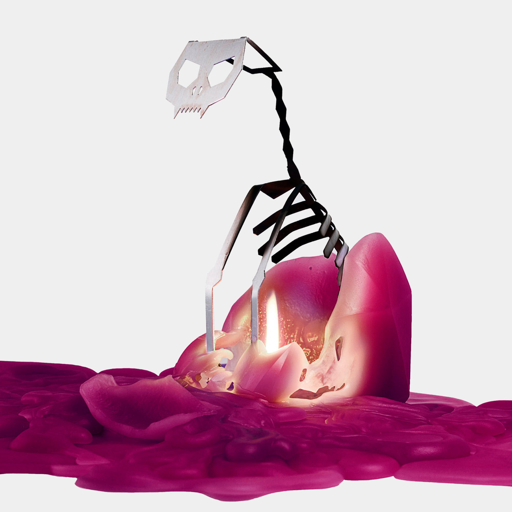 PyroPet Kisa Cat Skeleton Candle - 7" Tall, Burgundy