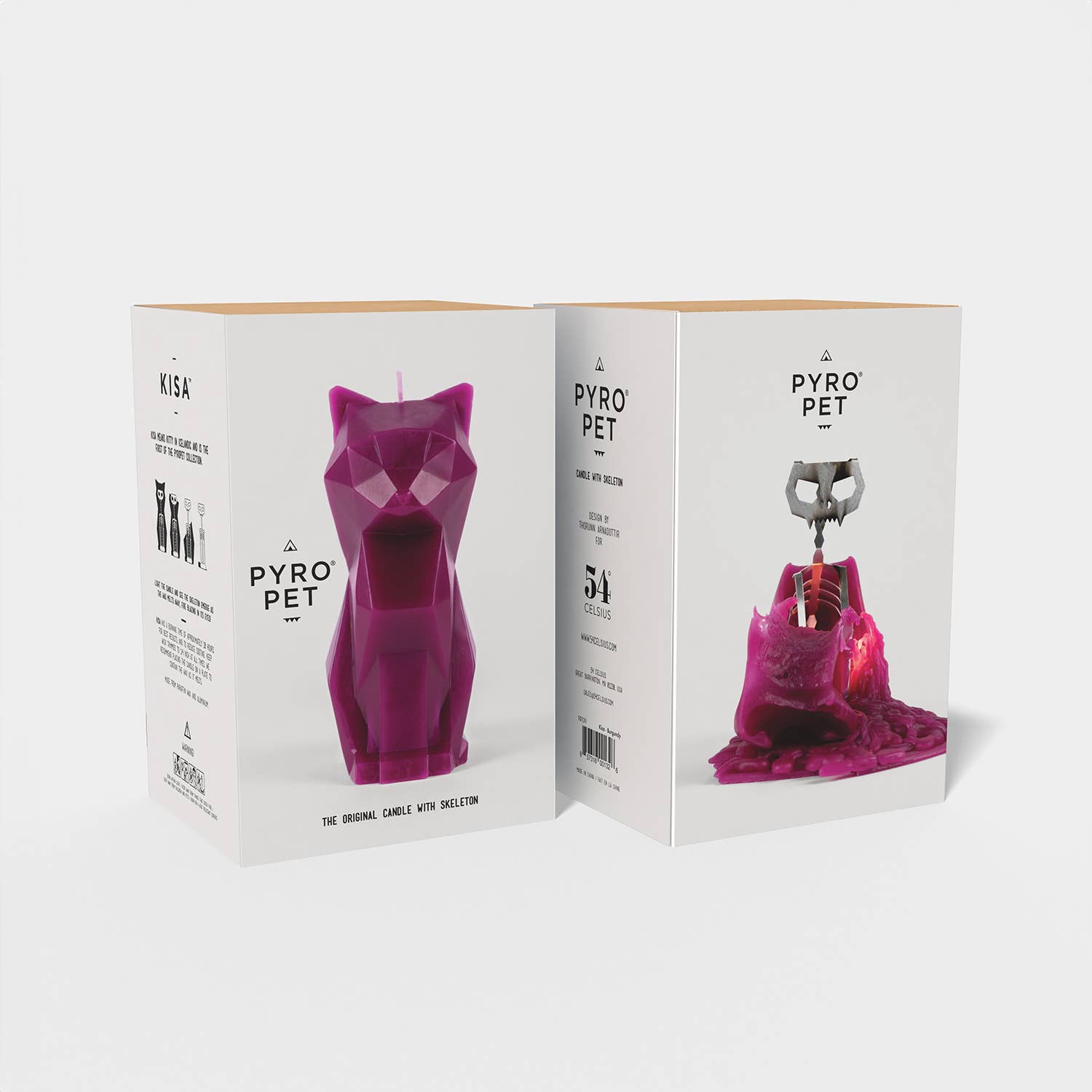 PyroPet Kisa Cat Skeleton Candle - 7" Tall, Burgundy
