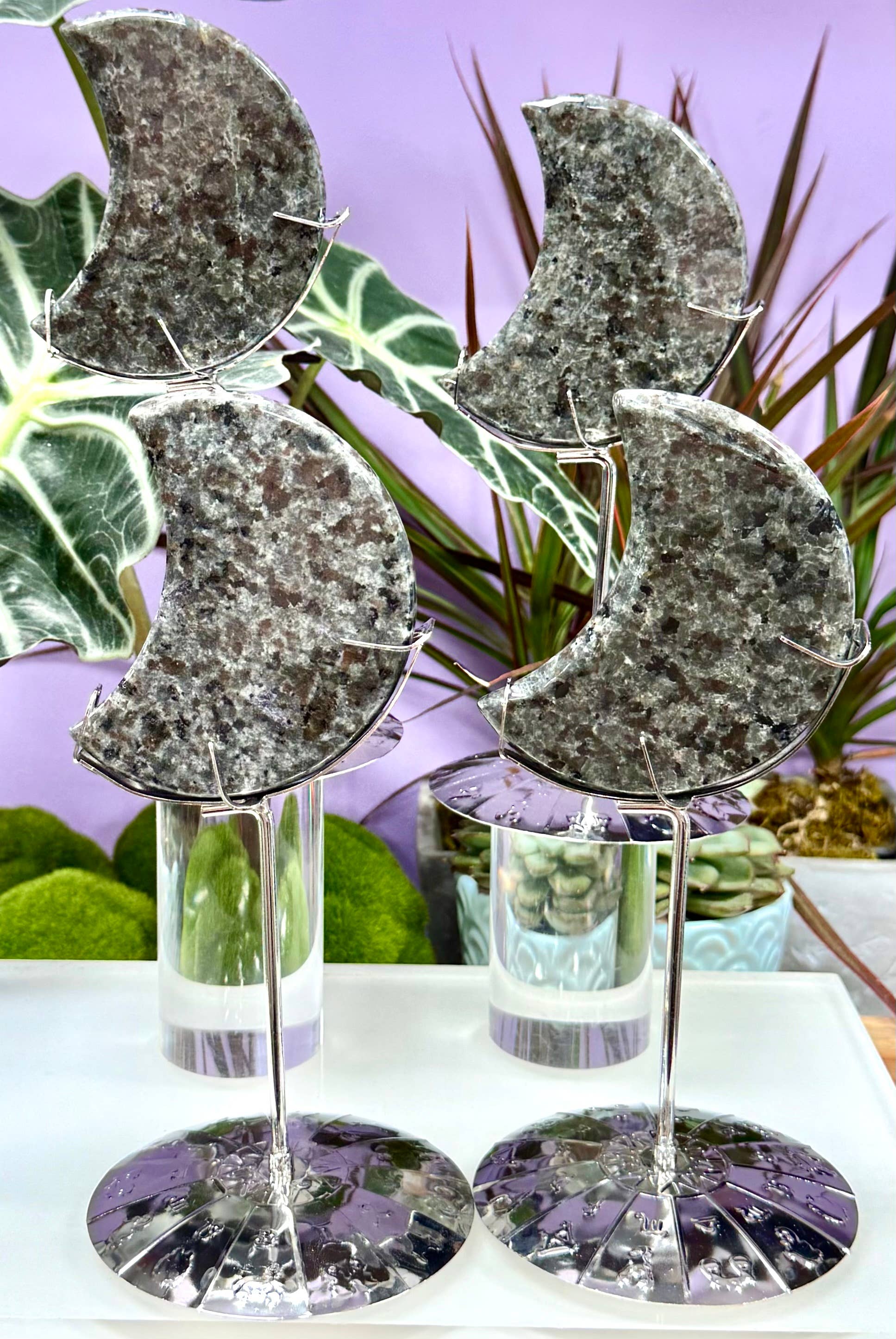 Natural Yooperlite Moon w Zodiac stand