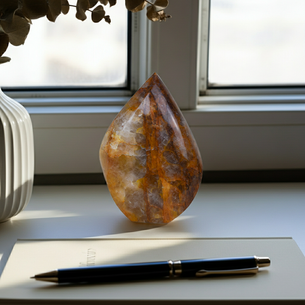 Amber Root – 7” Golden Quartz Flame (One of a Kind)