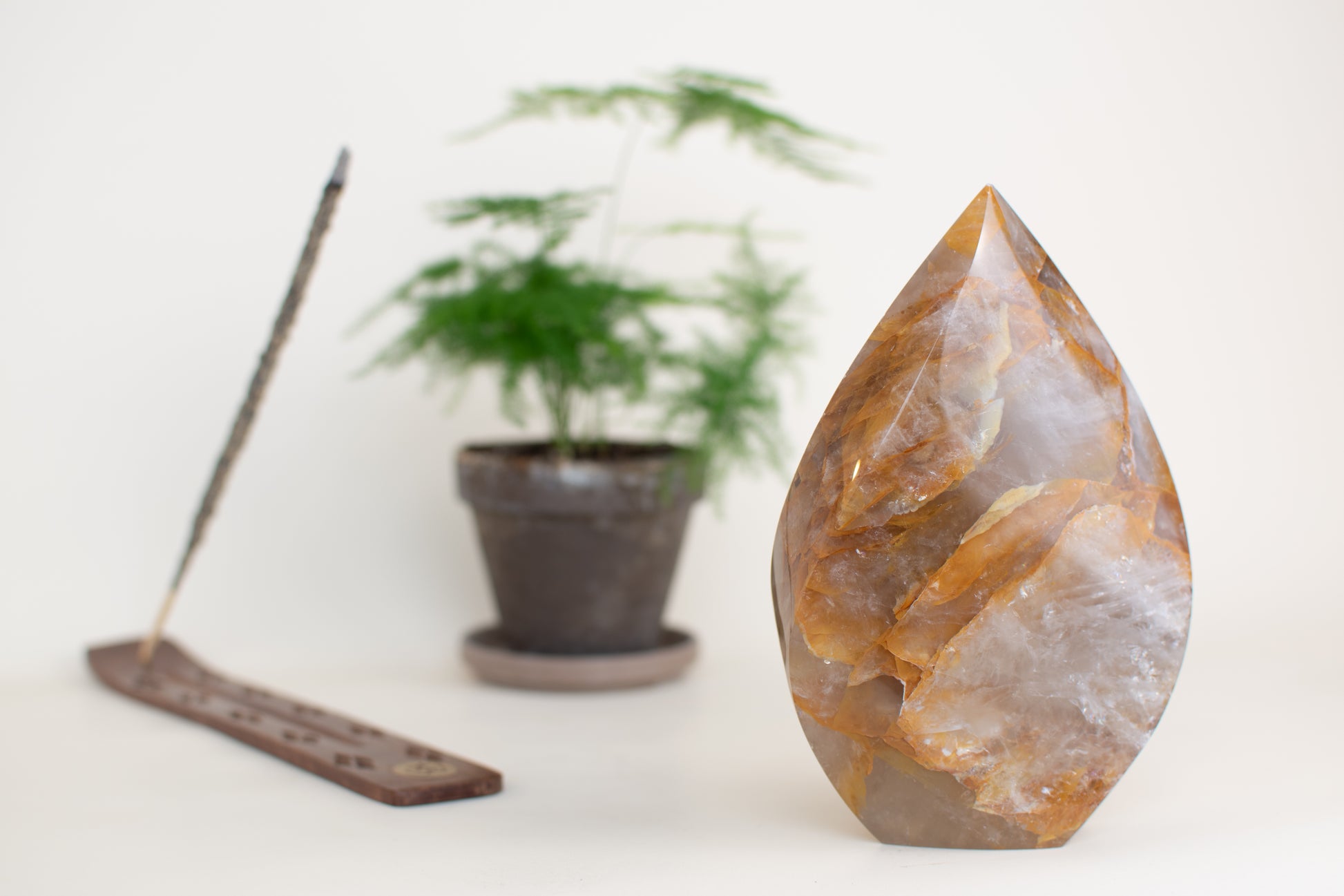 Amber Veil – 6” Golden Healer Quartz Flame (One of a Kind)
