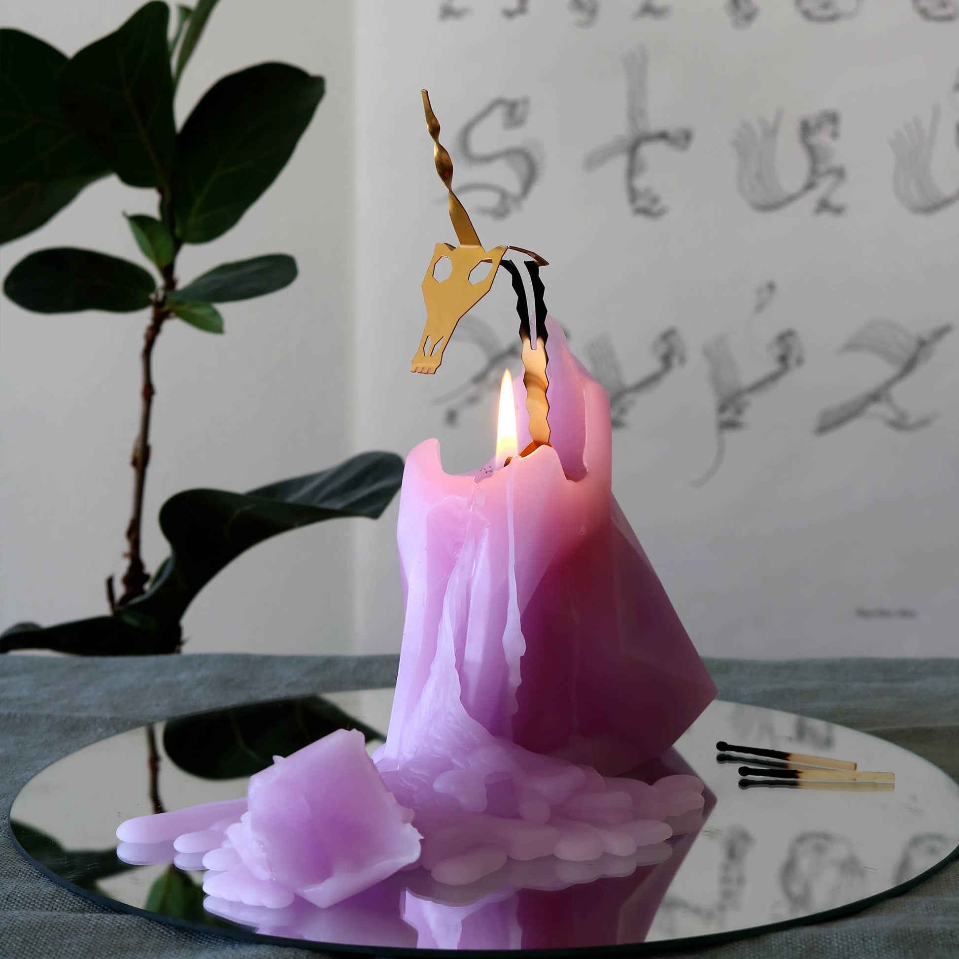 PyroPet Einar Unicorn Skeleton Candle - 8" Tall, Lilac