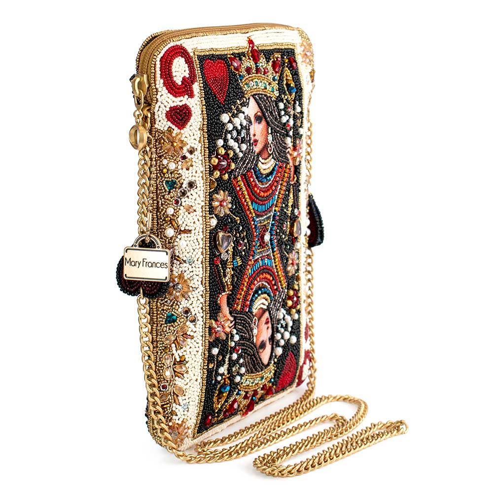 The Queen Beaded Queen Playing Card Mini Crossbody Clutch